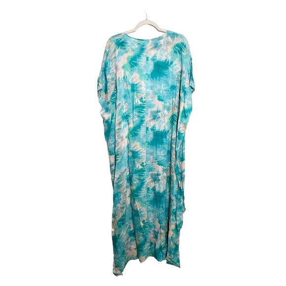 Johnny Was Calme Dress V-Neck Kaftan Maxi Turquoise Tie Dye Size Small / Medium - Picture 4 of 7